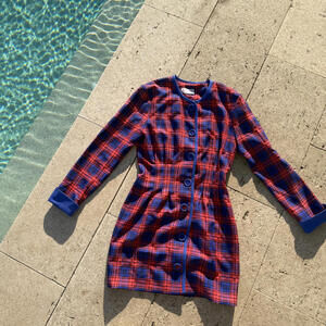Vintage The Magnolia Shoppe Red and Blue Plaid Long Sleeve Dress Halloween